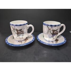 Atico Reindeer Mug Set, Stoneware Cup Saucer, Christmas, Holiday Gift,‎ Reindeer